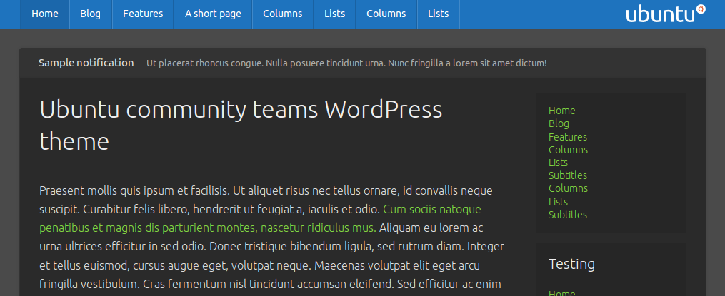 Ubuntu community teams WordPress theme (customized)